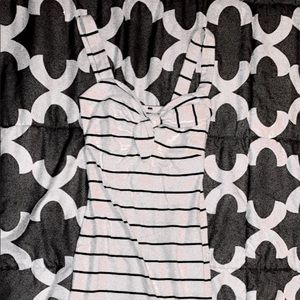 Middle length white dress with black stripes